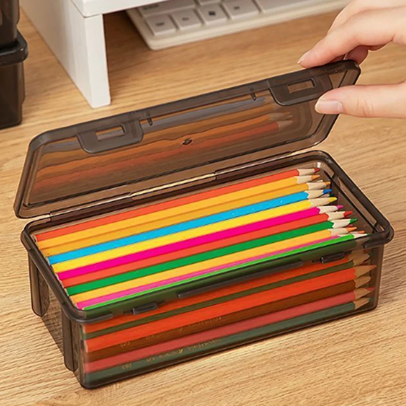 SJ1pc Office School Pencil Case Supplies Pencil Storage Transparent Pencil Case Box Large-capacity Stackable Storage Box