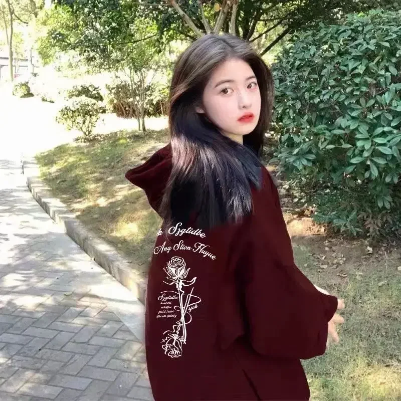 

New Letter Print Hoodie Women Korean Fashion Loose Hooded Shirt Gothic Sweatshirt Y2k Streetwear Clothes Oversized Pullovers