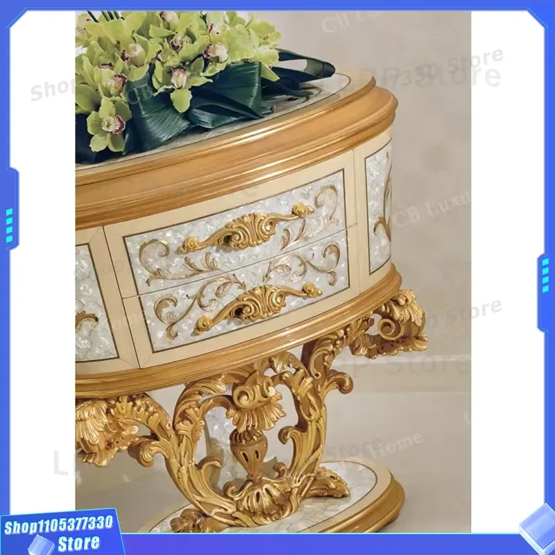 Luxury French Rococo Bedside Table Hand Carved Solid Wood Gold Nightstand Decorative Bedroom Furniture For Villa Home Decor