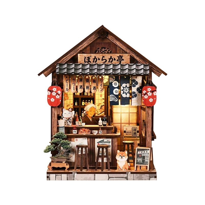 

Набор для сборки миниатюрной деревянной книжной полки-уголка в стиле идзакая (DIY), модель-конструктор, подарок на день рождения другу