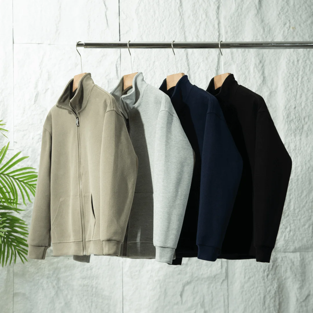 سترة رجالية كاجوال بلون واحد وياقة عالية بسحاب، ملابس خارجية عصرية للخريف، تصميم جديد للجنسين بأكمام طويلة مصنوعة من البوليستر #4