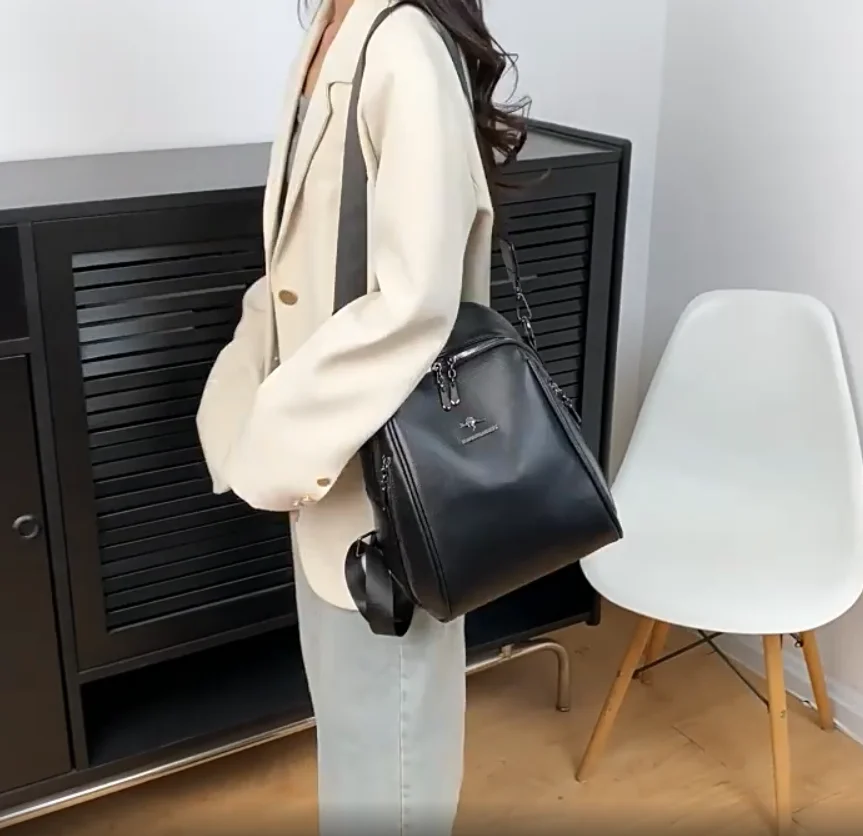 2025년 신상 한국 패션 대용량 여행 백팩 여성용 고급 가죽 숄더백 토트백 학교 가방 크로스백
