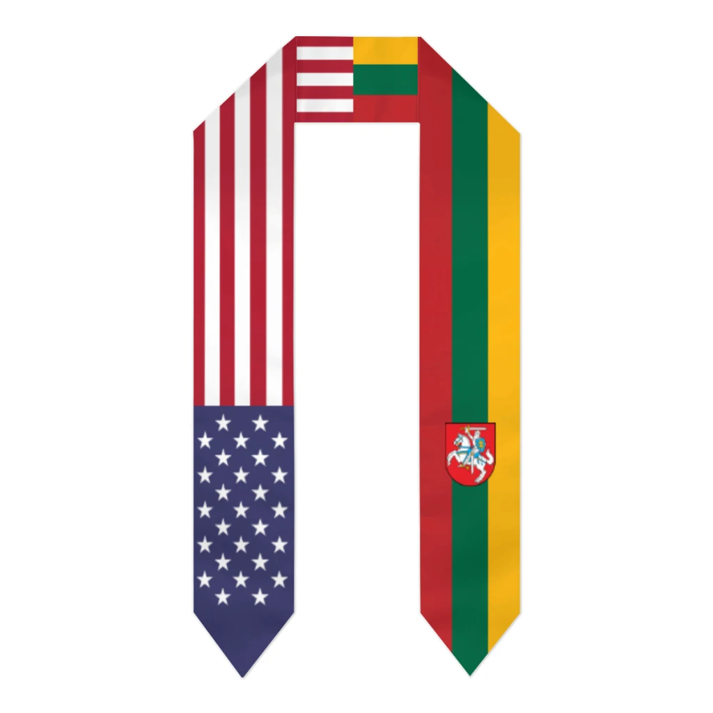 Graduation Sash Lithuania & USA United States Flag Stole Shawls Graduate Wraps Scraf International Student Pride Gifts