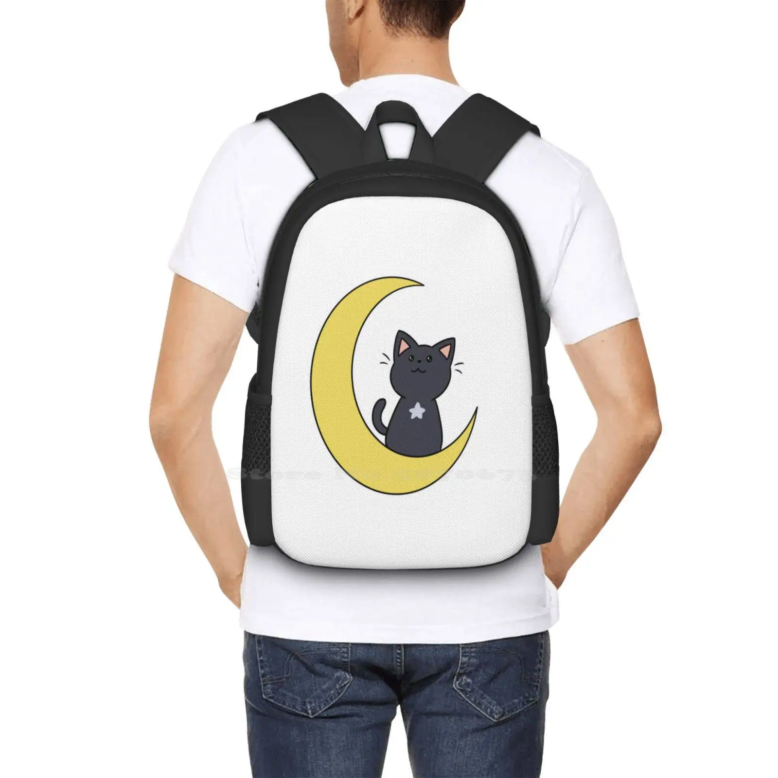 Moon Kitty Hot Sale Schoolbag Backpack Fashion Bags Moon Cat Kitty Star Doodle Kitten image 6