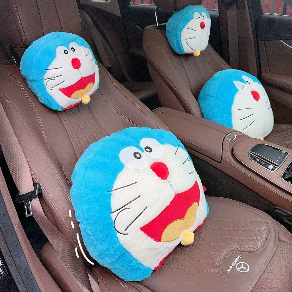 Cartoon Doraemon Headrest Back Cushion For Car Seat Seat Belt Cover Stuffed Anime Japanese Style Car Decor Comfortable Gifts