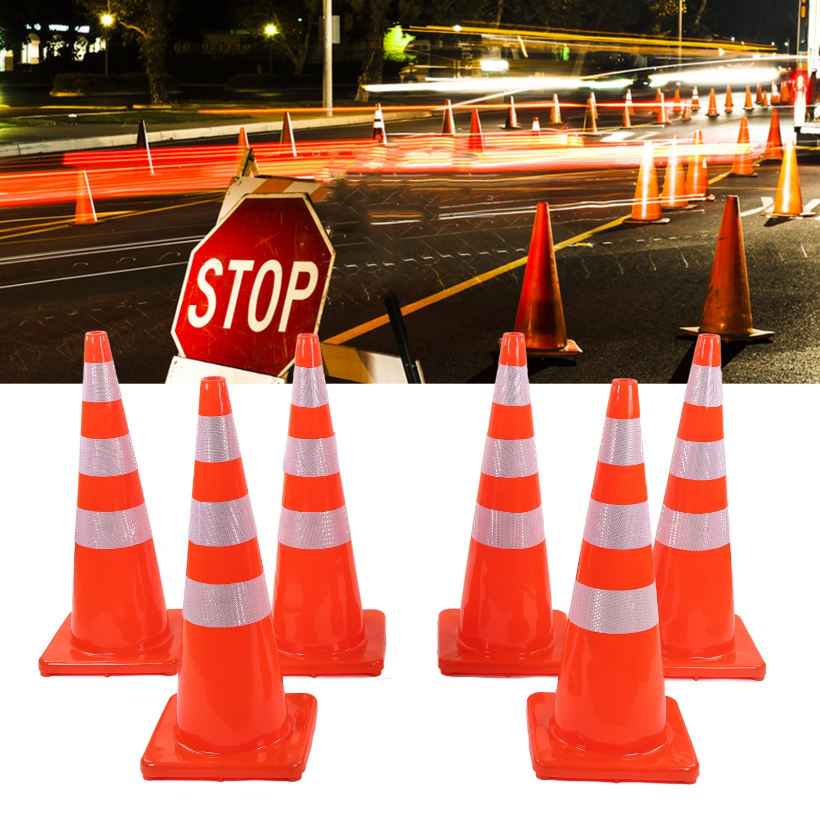 6Pcs Traffic Cones Weather Resistant Reflective  Base Road Cones for Parking Lot Camping Red Traffic Cones Safety Cones