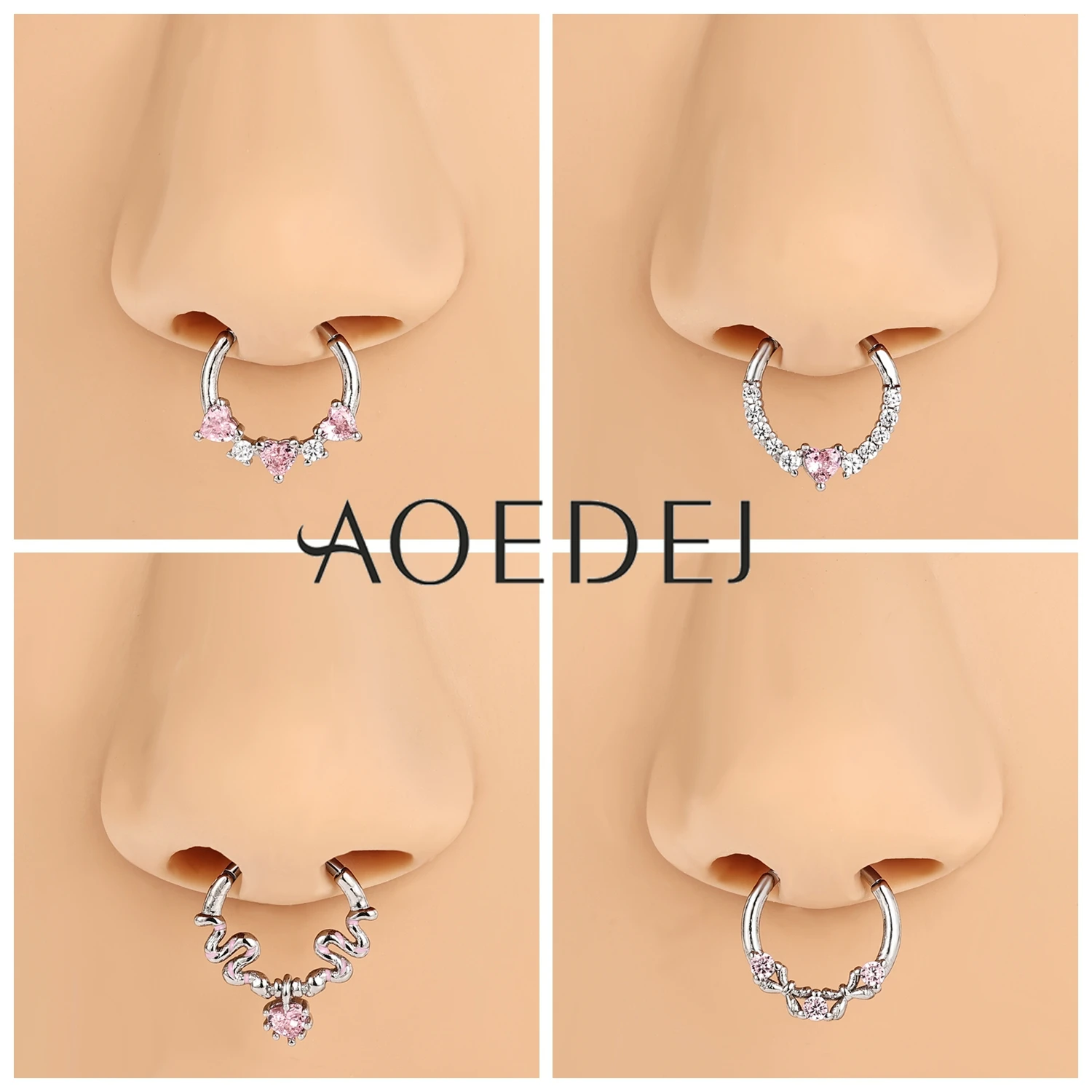 AOEDEJ 1 Piece 16G Stainless Steel Nose Ring Rose Snake Shape Septum Piercing CZ Crystal Helix Cartilage Earring Jewelry 8/10MM