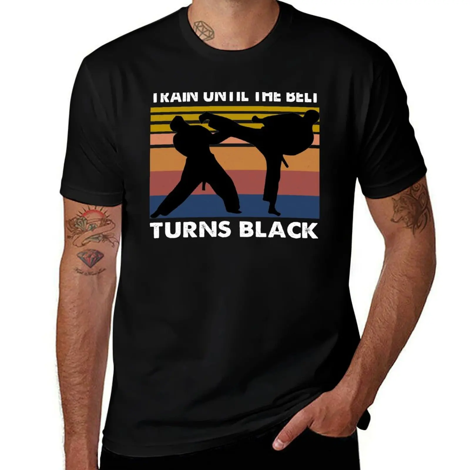 Taekwondo Train until the belt turns black T-Shirt Simple Solid Color Crew Neck Tee