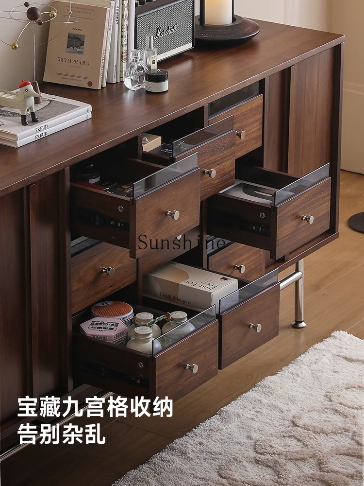 Solid wood dining side living room storage small apartment, bedside storage nine buckets retro low cabinet