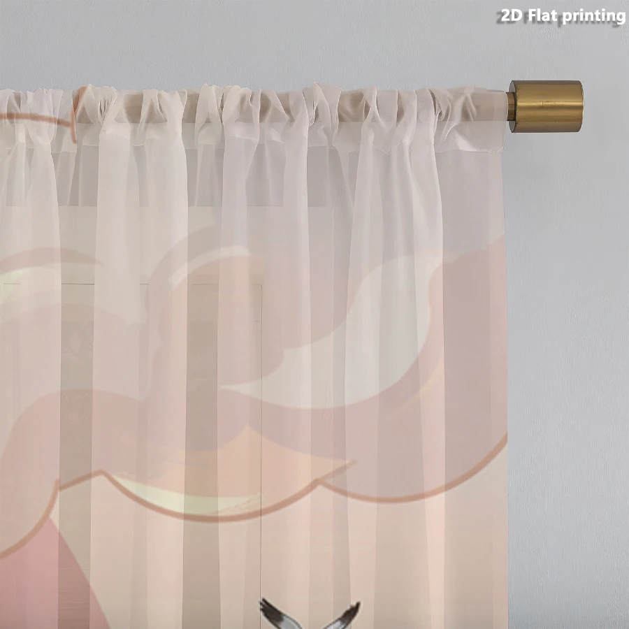 2PCS Digital Print Sheer Curtain, Ukiyo-e Boat Scene, Vintage Floral Window Curtains for Living Room Bedroom Home Decor