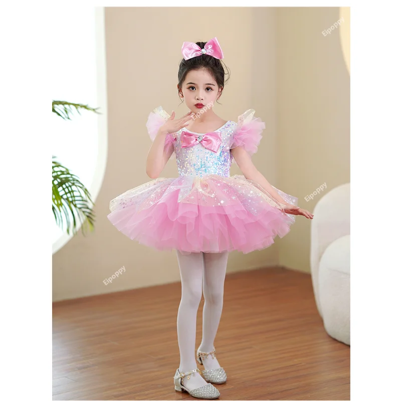 Kids Dance Costume Performance Clothing Kindergarten Cute Puffy Skirt Performance Clothes Girls Sequin Saree Princess Skirt