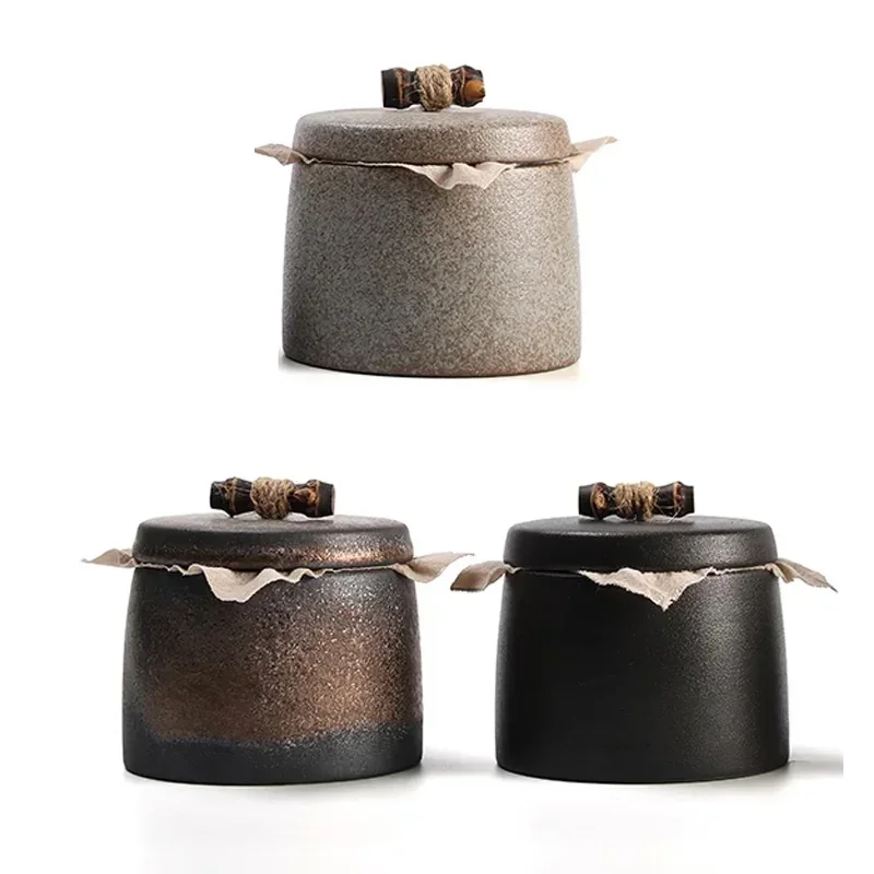 Ceramic Moisture-proof Sealed Tank Tea Caddy Organizer Home Storage Tank retro black ceramic moisture-proof sealed jar Tea Can