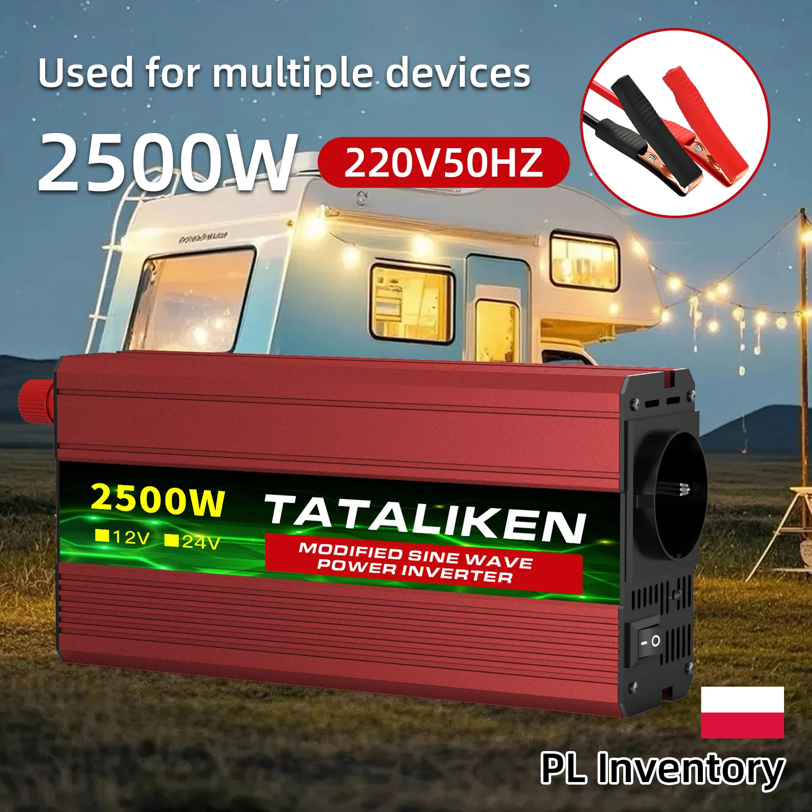 Konwerter energii słonecznej o mocy 2000–4000 W, zasilający 24 V na 220 V, częstotliwość 50 Hz, z portami USB, wtyczką europejską i wentylatorem z regulacją temperatury, przeznaczony do systemów