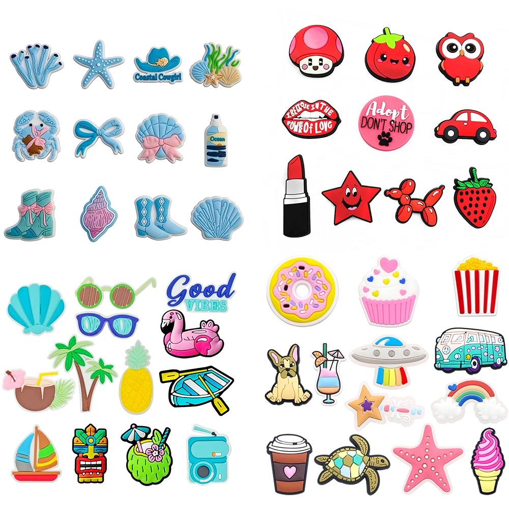 10-64PCS Starfish Doughnuts cupcakes Seashell lollipop Shoe Charm Mixed PVC Decor Buckle Detachable DIY Waterproof Xmas Gift
