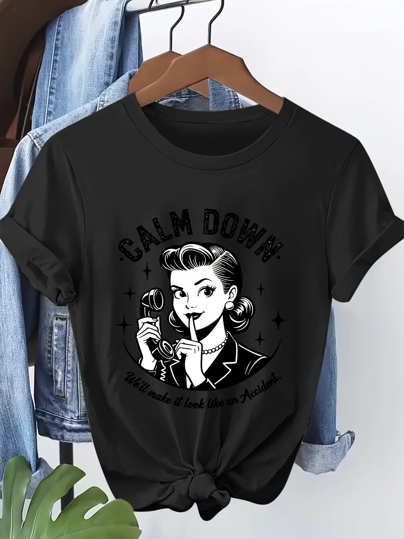 Retro Girl Fun Print Round Neck Skin Friendly Soft Summer Personality Funny Casual Trend Daily Women's Streetwear