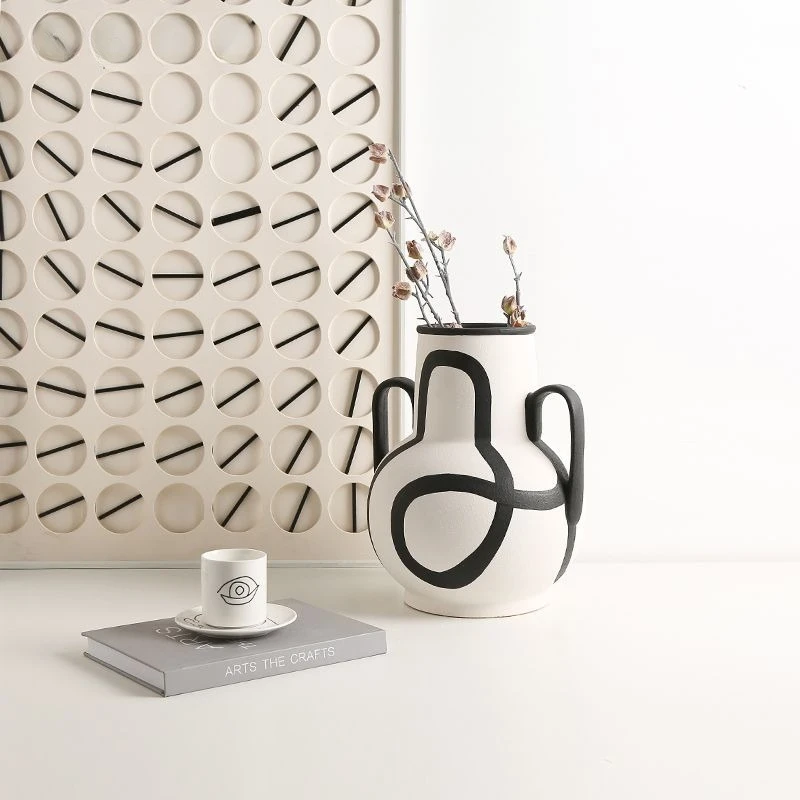 New Chinese minimalist hand-painted ceramic binaural vase Sales office Clubhouse living room porch flower arrangement