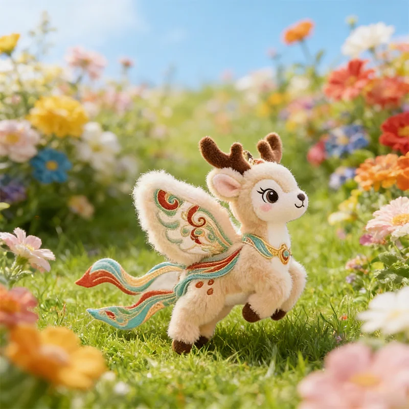 12CM Cute Chinese Cultural Style Dunhuang Flying Cat Nine-Color Deer Plush Toys Cartoon Creative Embroidered Peripheral Kid Gif