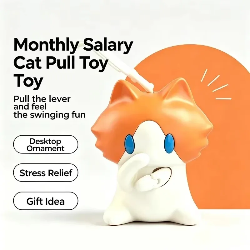 Monthly Salary Cat Pull String Keychain Hand-Waving Pull-String Cat Bag Pendant Funny Fidget Toy Keyring Novelty Gift