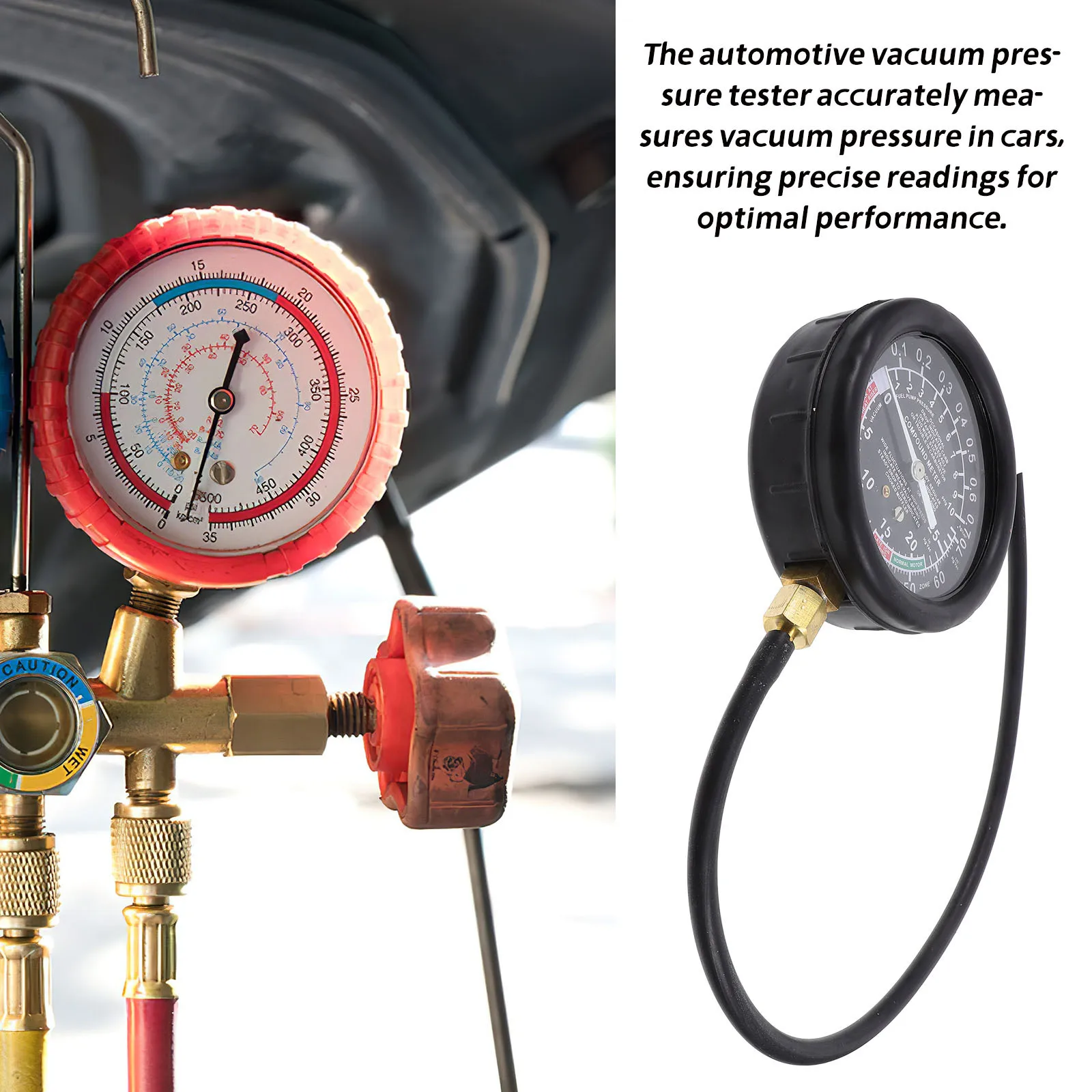 Medidor de vácuo automotivo portátil durável medidor de pressão de vácuo para reparo de carro e testes de pressão de combustível