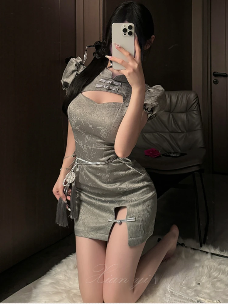 Chinese Nymph Cheongsam Dress for Women Tradition Doll Cosplay Costume Sexy Hollow Nightdress Anime Outfits Cute Girl Underwear