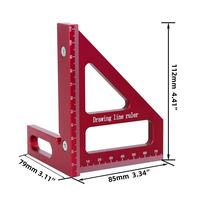 Aluminum Alloy Red Miter Triangle Ruler 45°/90° Woodworking Square Protractor - 3D Multi Angle Layout Measuring Tools