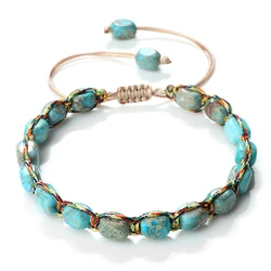 Handmade Emperor Stone Bracelet 7x5.5mm Beaded Boho Yoga Charm Braided Rope Bracelets Bangle Women Men Fashion Wristband Jewelry