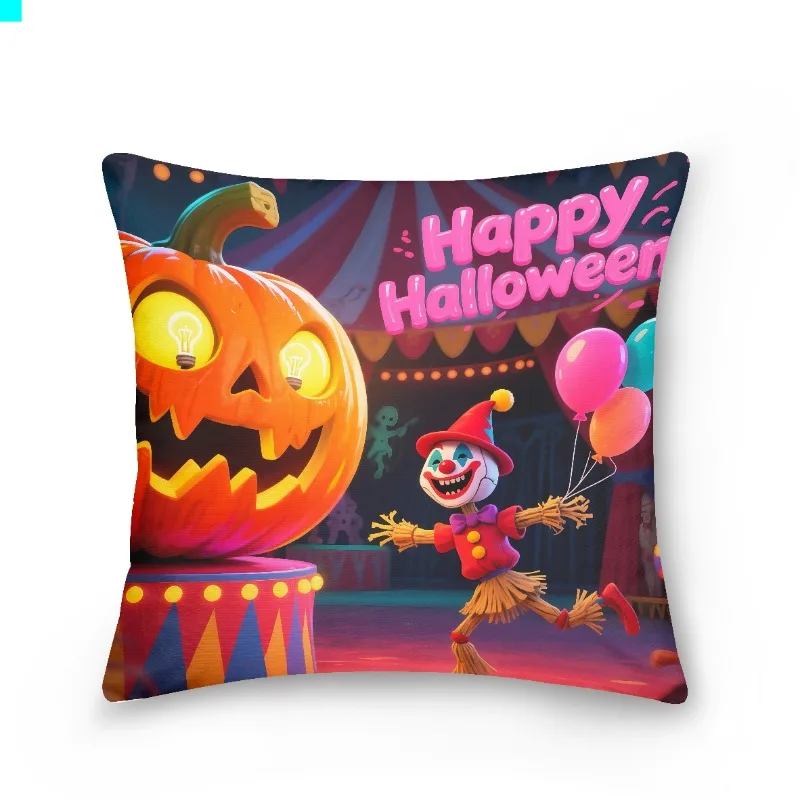 Halloween Pillow Cover Trick or Treat Boo the Clown Single Side Printing Hidden Zipper  Creative Style Home Decoration