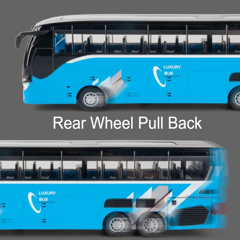 1:30 Biznesowy Pojedynczy Odlewany Model Autobusu Dwupoziomowego ze Stopu Metalu Zabawki Samochody Otwierane Drzwi Dźwięk Światło Auta z Napędem Pull Back Prezent na Boże Narodzenie dla Dzieci