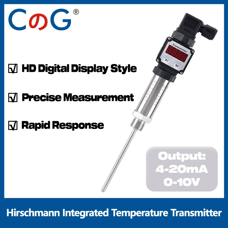 CG G1/2 Digital Display Integrated Temperature Transmitter 4-20mA/0-10V Plug in Thermal Resistance PT100 Temperature Sensor