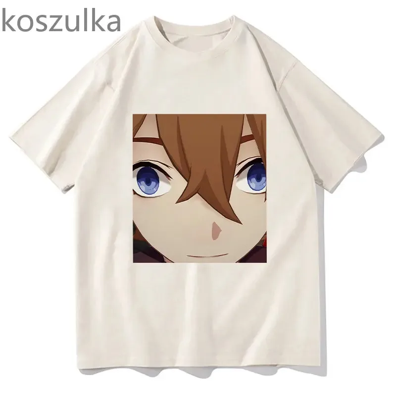 111 www أنيمي Tartaglia الوجه الميمات تي شيرت للجنسين موضة قصيرة الأكمام Genshin تأثير لعبة تشايلد الشفاه دغة تي شيرت س الرقبة القمم