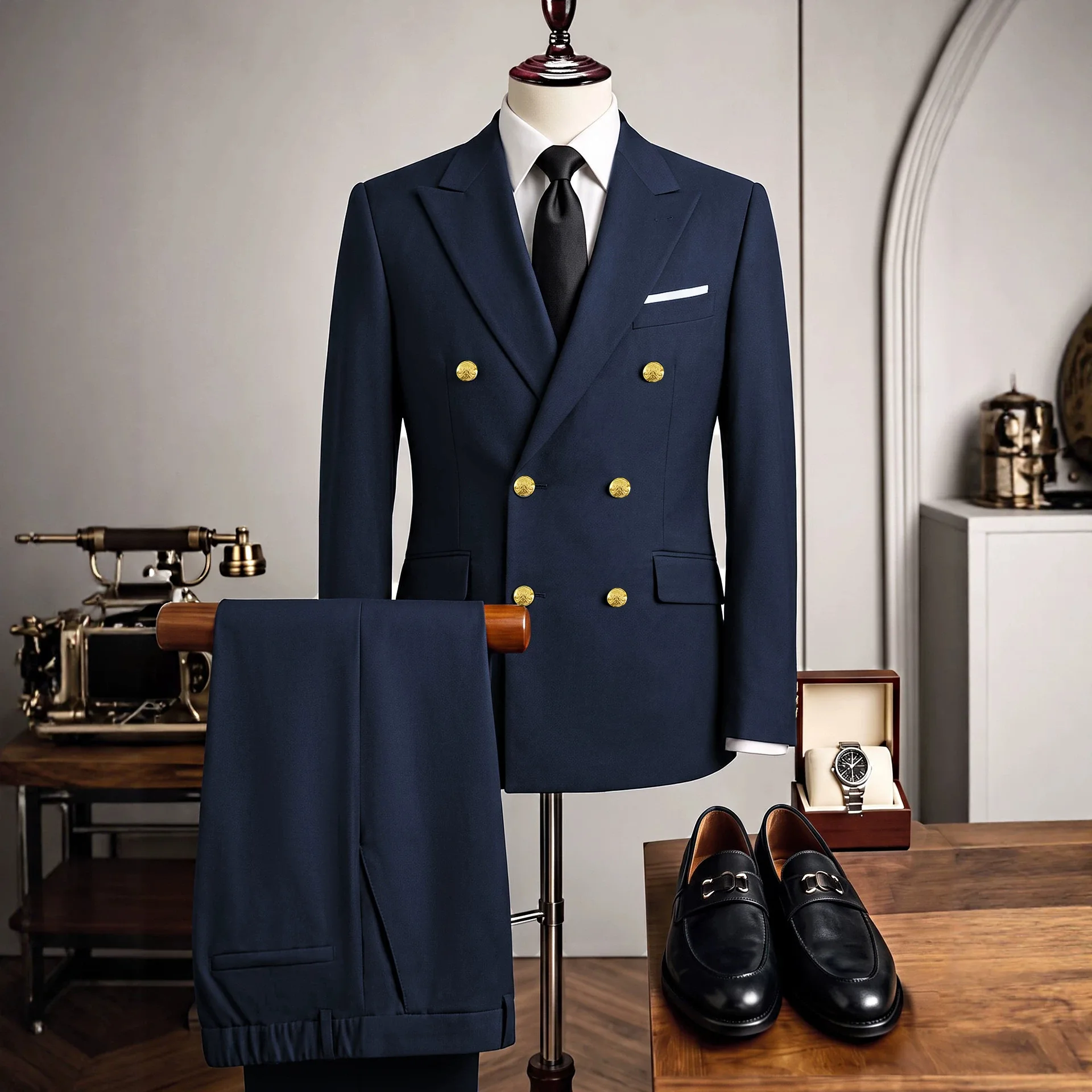 2026 European And American Men's Clothing Flat Barge Collar Light Business Style Gentleman's Banquet Suit Suit Men