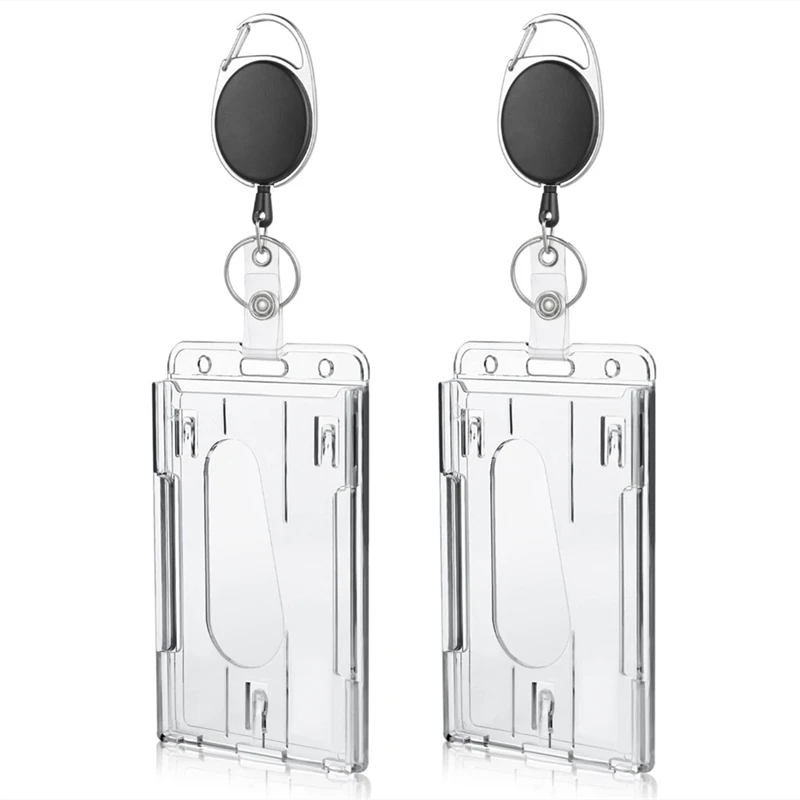 Porte-Badge Transparent à Double fentes pour cartes, porte-Badge avec bobine de badge, organisateur de rangement de 2 cartes, étui pour carte de travail pour carte d'employé