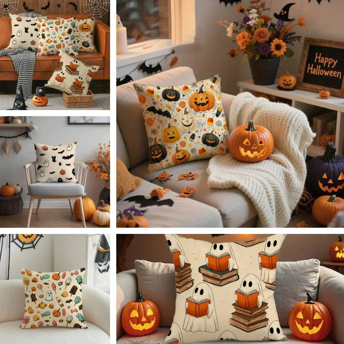 Halloween-Kürbis- und Skelett-Kissenbezüge, dekorativer Heimbezug, doppelseitiger Druck, quadratisches Kissen, Schlafzimmer, Raumdekoration, Kissenbezug