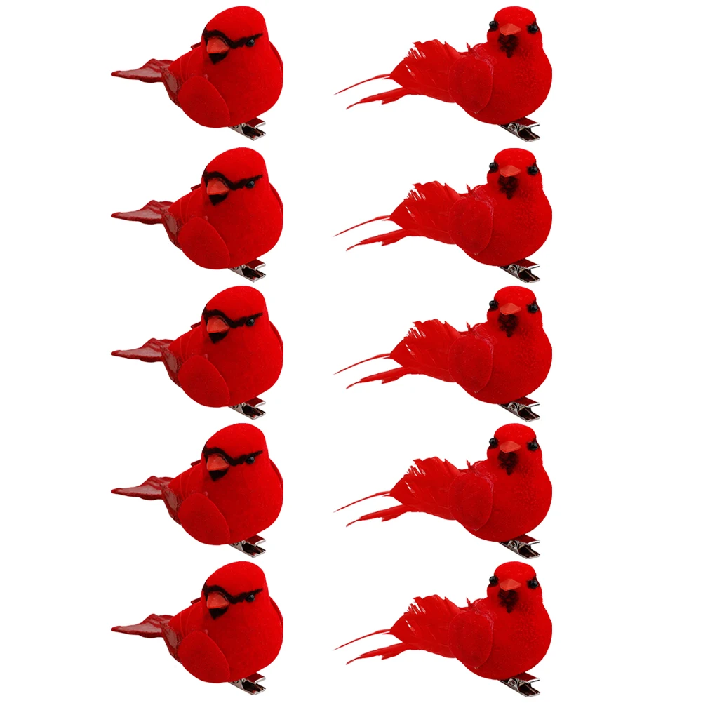 

10 Pcs Decor Christmas Cardinal Xmas Tree Bird Ornament Decorations Feathered Ornaments Xmas Artificial Birds Tree Pendants