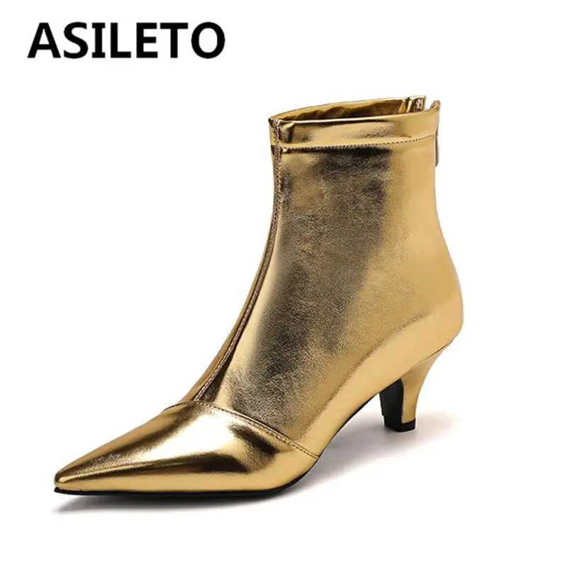 ASILETO Sexy Ladies Ankle Boots 32 33 Pointed Toe Small Heels 5.5cm Zipper Plus Size 46 47 48 Fashion Party Dating Women Bota