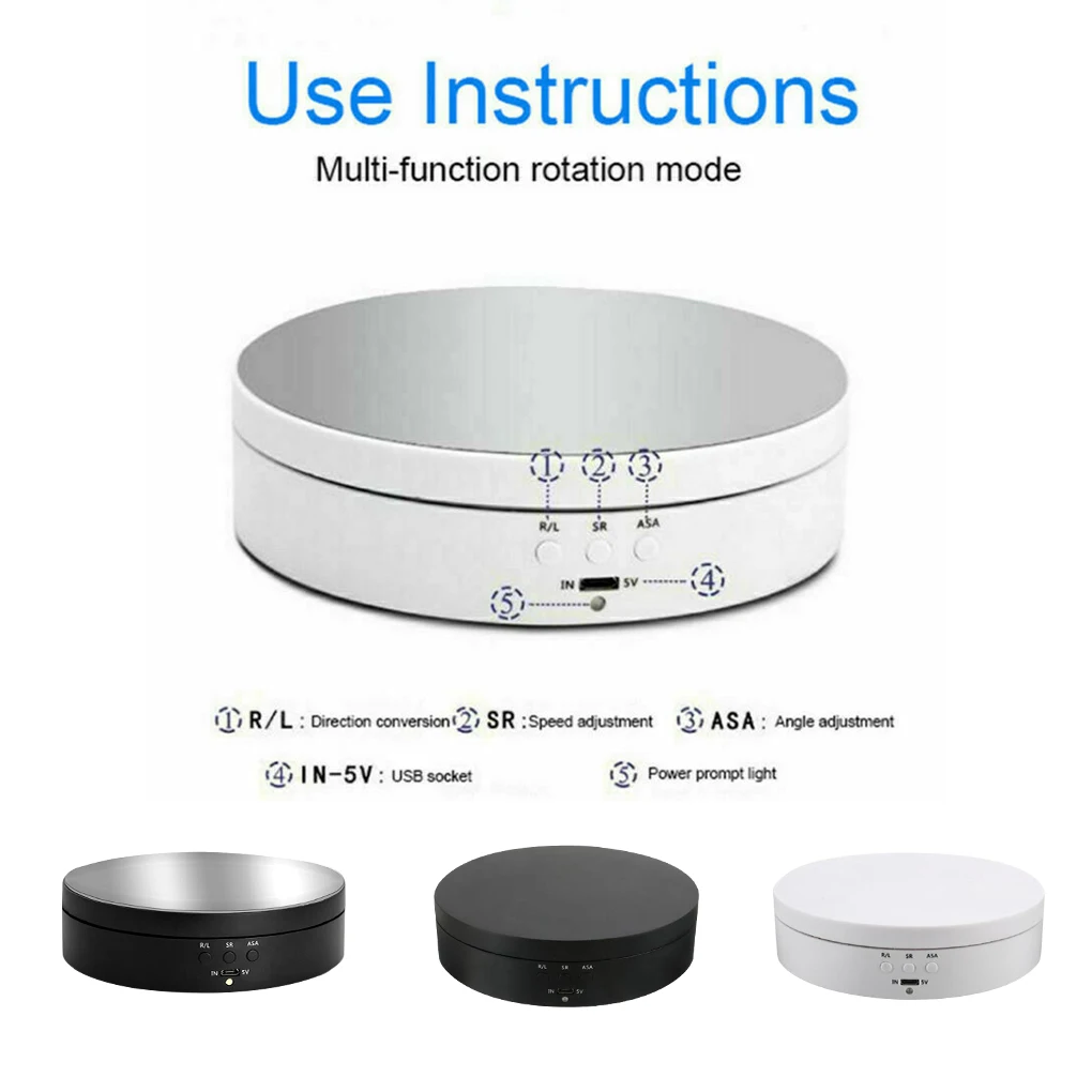 Electric Rotating Display Stand Plastic Adjustable 360 Degree Turntable Jewelry Toys Watch Cosmetic Show Holder Video