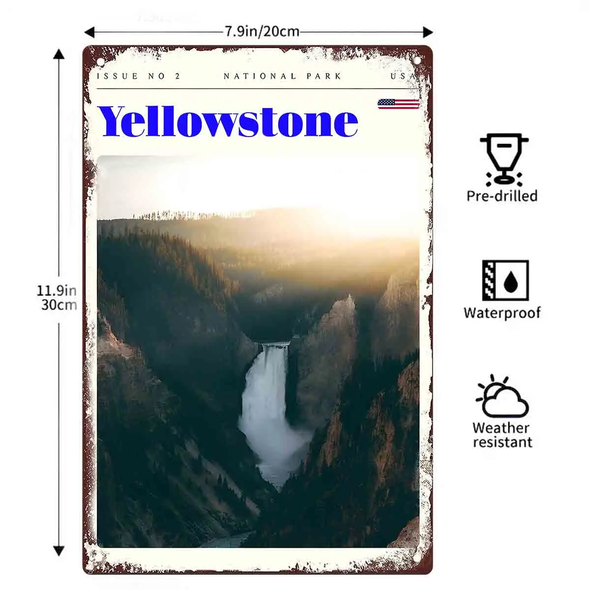 2D FLAT 1pc Yellowstone Waterfall National Park Scenic Metal Wall Sign Decoration for Home Cafe Garage Bedroom Porch And Garden