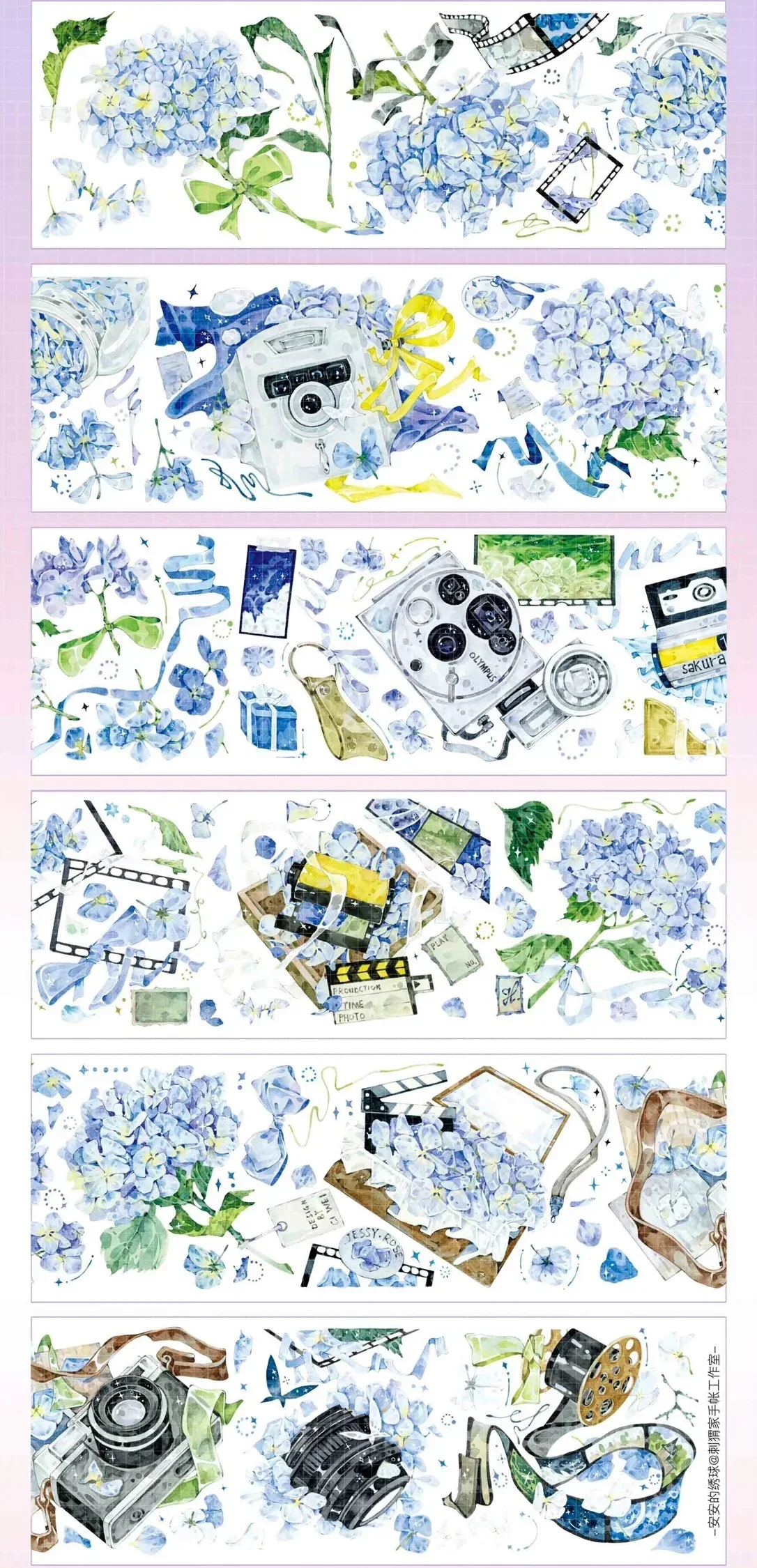 Summer Hydrangea Floral Shiny Tape PET Decorative Collage