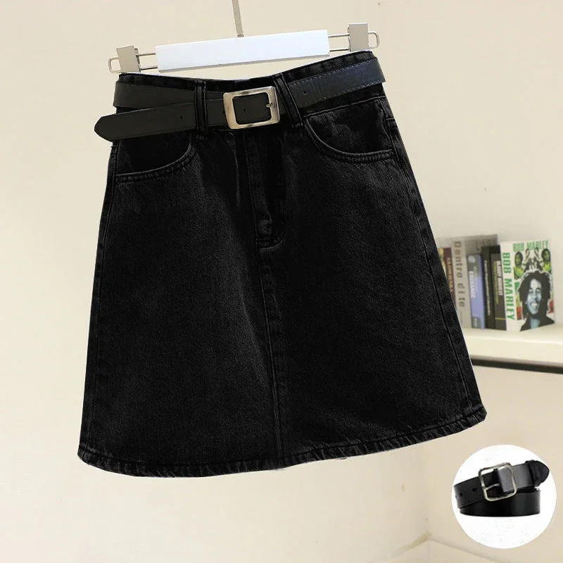 High Waist Mini Midi Female Jeans Skirts Women's Denim Skirt with Pocket Short Black Blue V Summer 2024 Clothing Trend Vintage