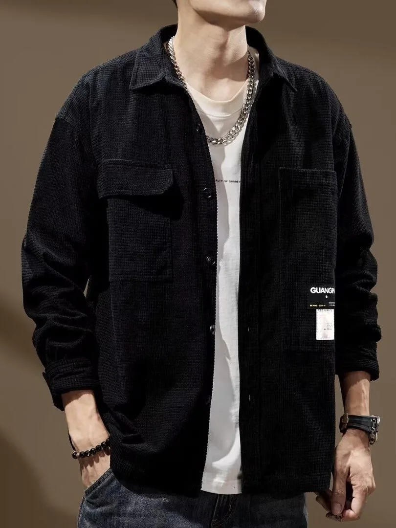 

Тяжелая повседневная мужская рабочая одежда Long Sve, свободная посадка, весна-осень, японский ретро, смесь хлопка и полиэстера