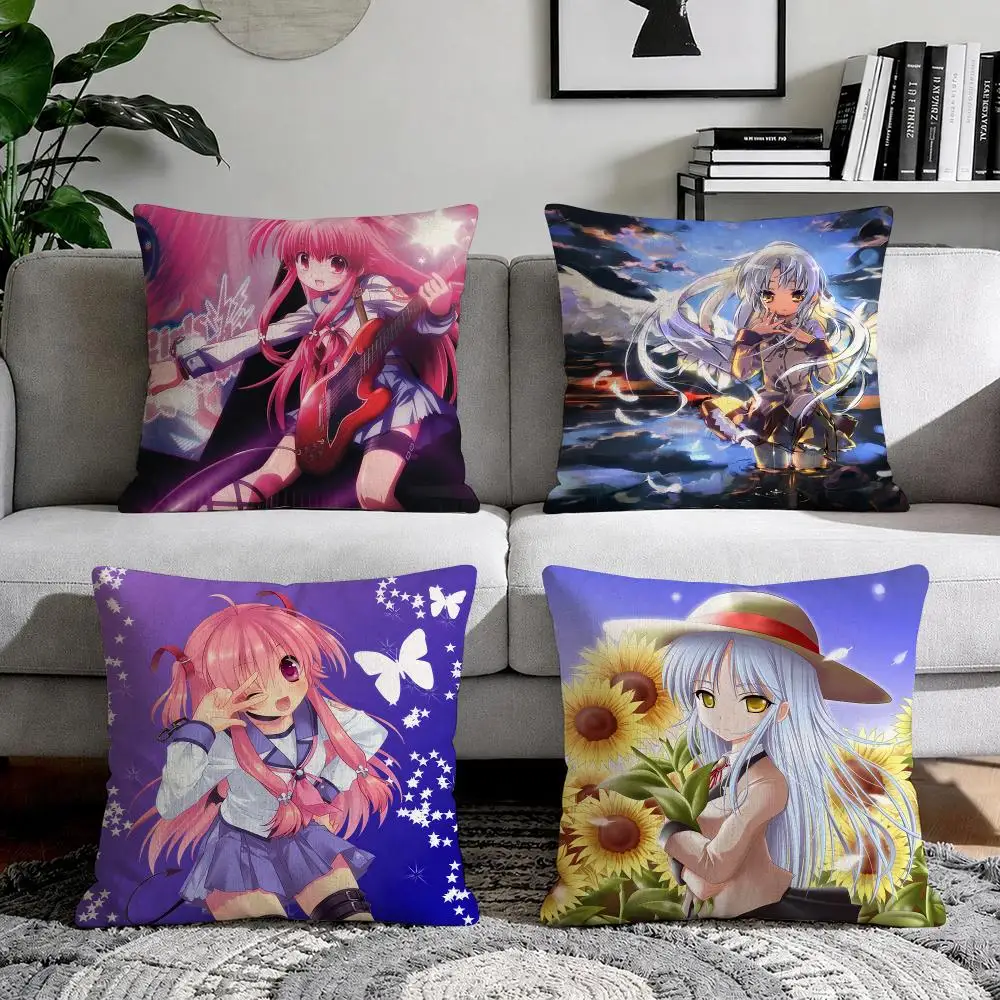 Anime A-Angel Beats! Emotional Cushion Cover Organic Natural Linen Pillowcase with Double Sided Print for Sofa Home Decor Gift