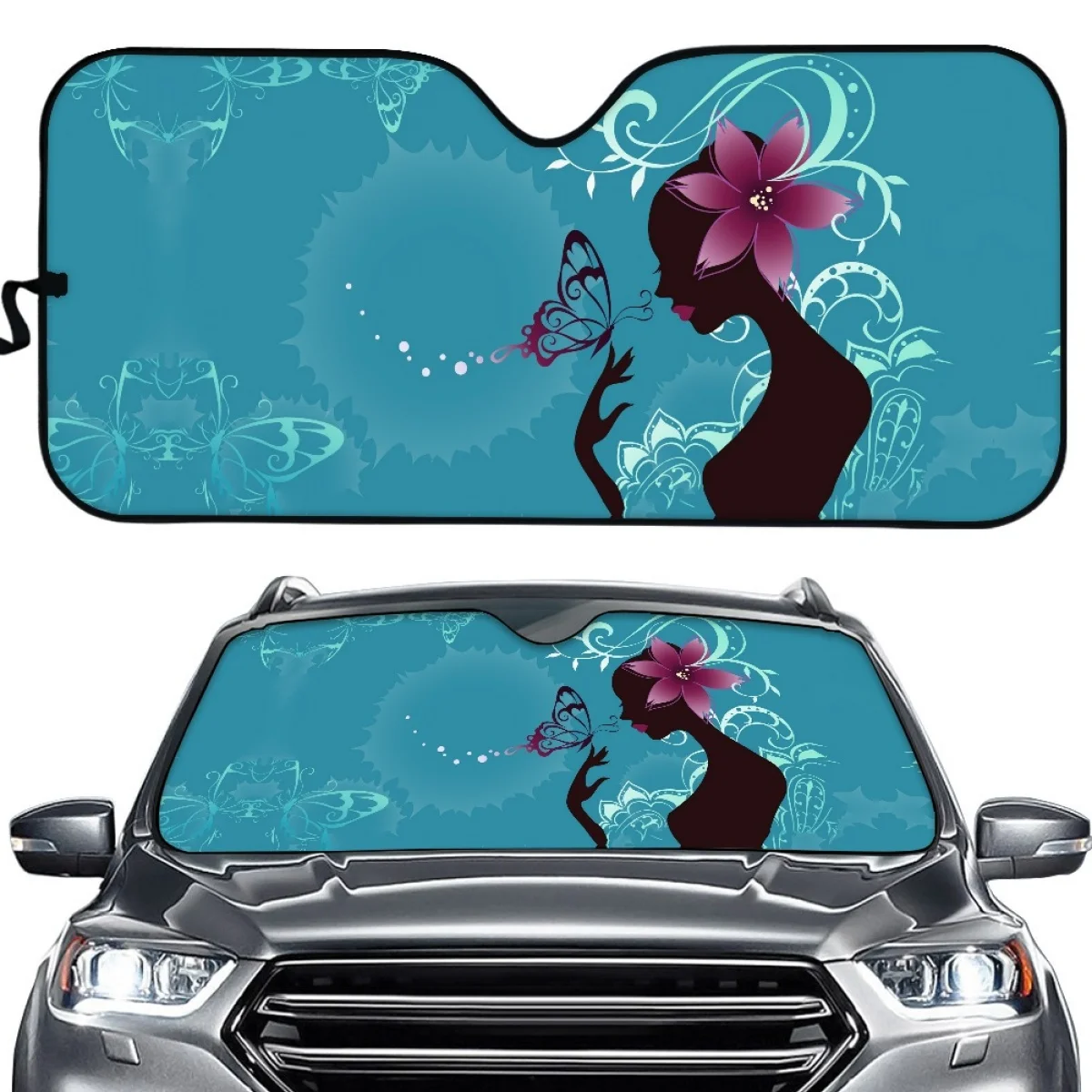 

Blue Butterfly Girls Car Windshield Sunshade Durable Cars Windscreen Covers Sun Shade Auto Interior Accessories Easy To Install