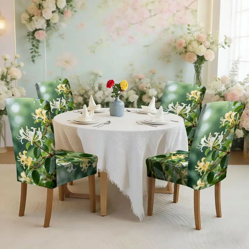 

Набор чехлов для обеденных стульев с плоским принтом и эластичной резинкой, узор "Жимолость после дождя", легко устанавливается, можно стирать, чехол для стула.