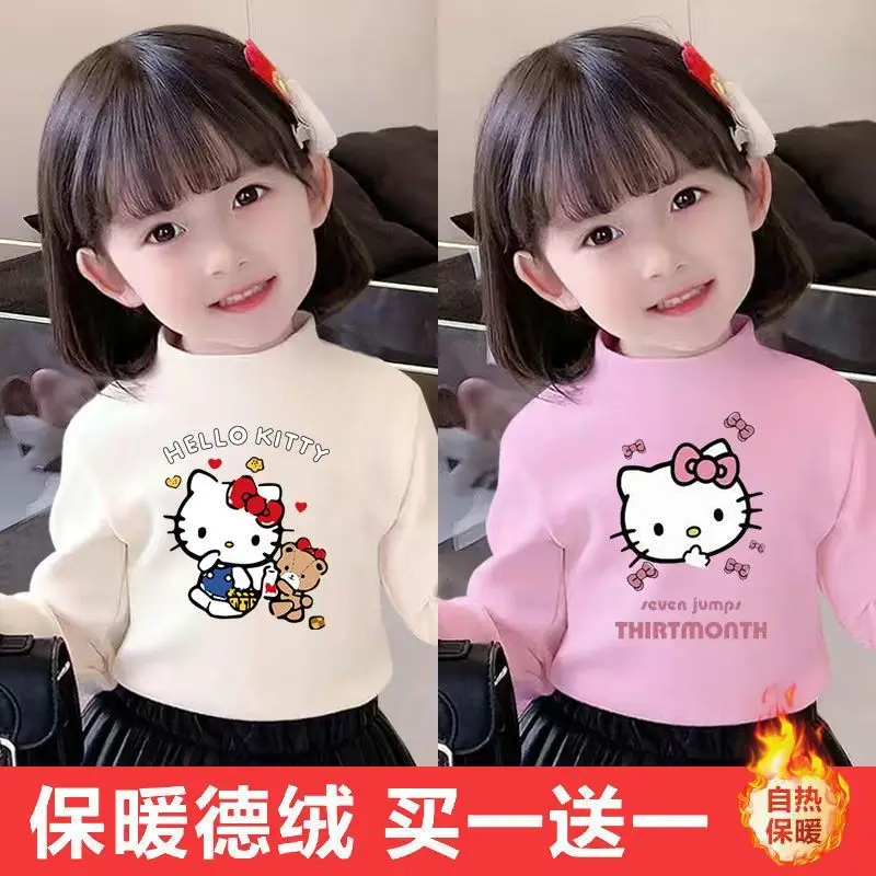 Girl Bottoming Shirt Hello Kitty Autumn Delong Child Jacket Cartoon Fashion Kawaii Cute Keep Warm Underwear Sanrio New Pullover