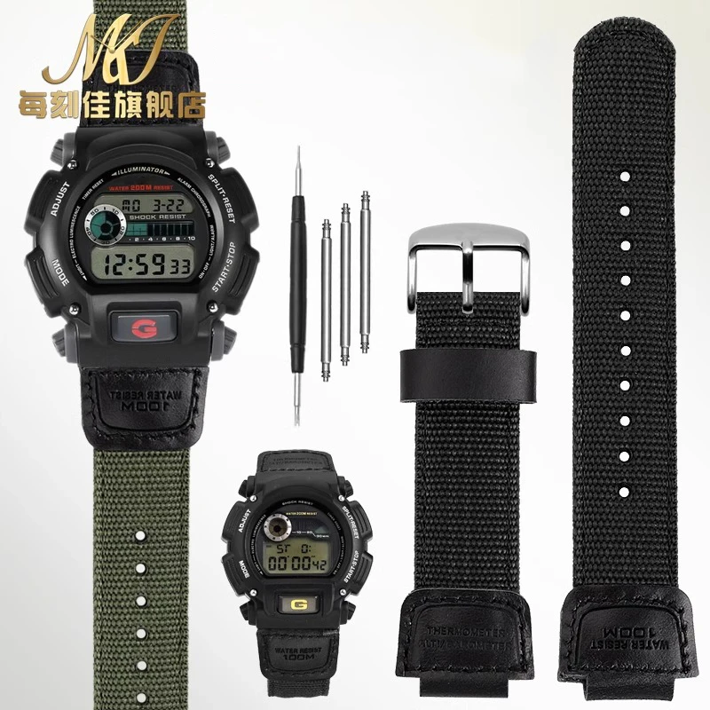 Nylon canvas watchstrap For CASIO DW-9052 9050 9051 DW5600 16mm outdoor Convex joint black green sports men watchband pin buckle