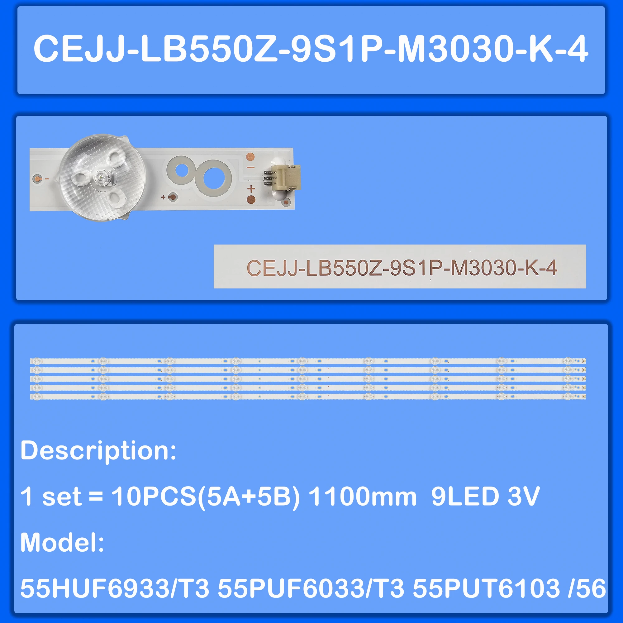 LED Backlight strip For 55PUF7294/T3 55U7085 55put6513/T3 55HUF61933 55put6513/57 55PUF6033/T3 55PUF7065/T3 55U6285 55PUF6033/T3