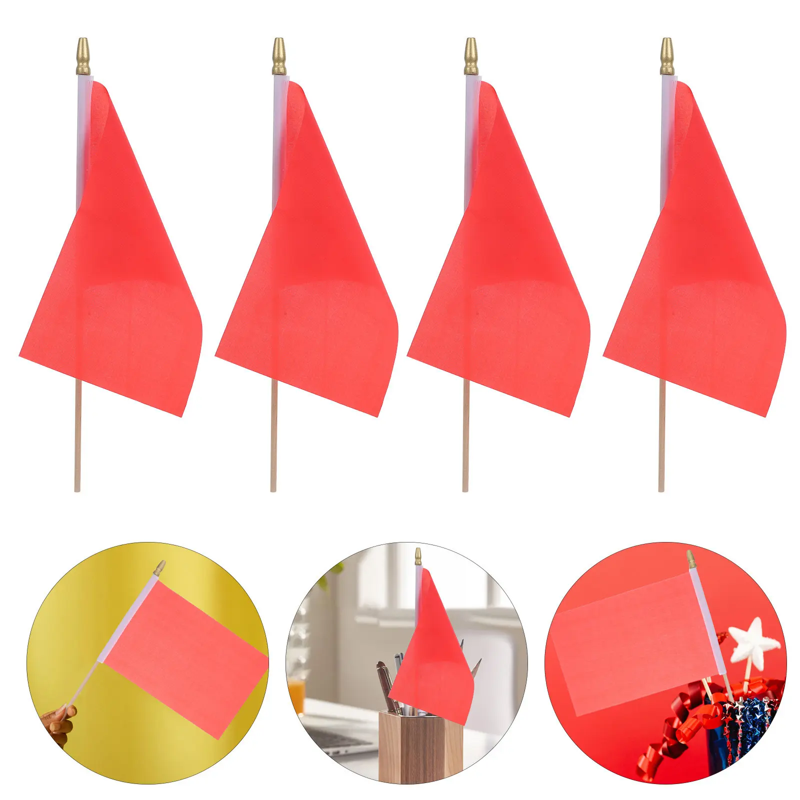 10Pcs Mini Hand Held Flags Solid Wood Stick Gold Tipped Blank Rectangle Flags for DIY Patriotic Crafts Classroom Events Memorial