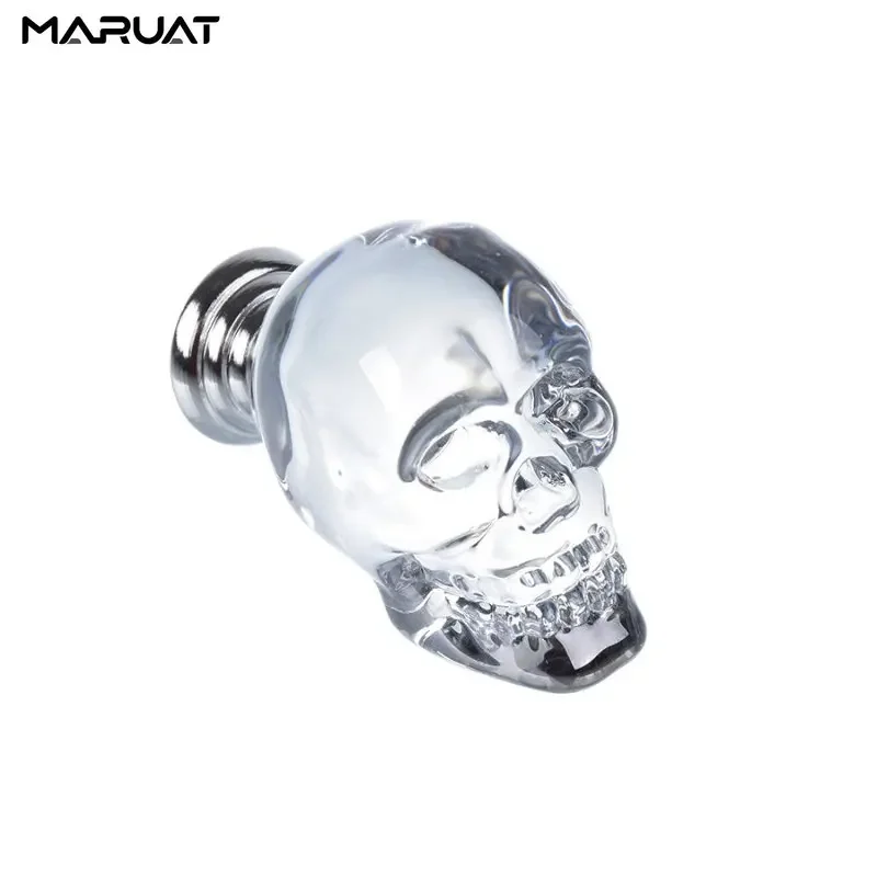 Desain Tengkorak Kenop Kaca Kristal Laci Lemari Tarik Pintu Lemari Dapur Pegangan Lemari Perlengkapan Tarik Tren Amerika
