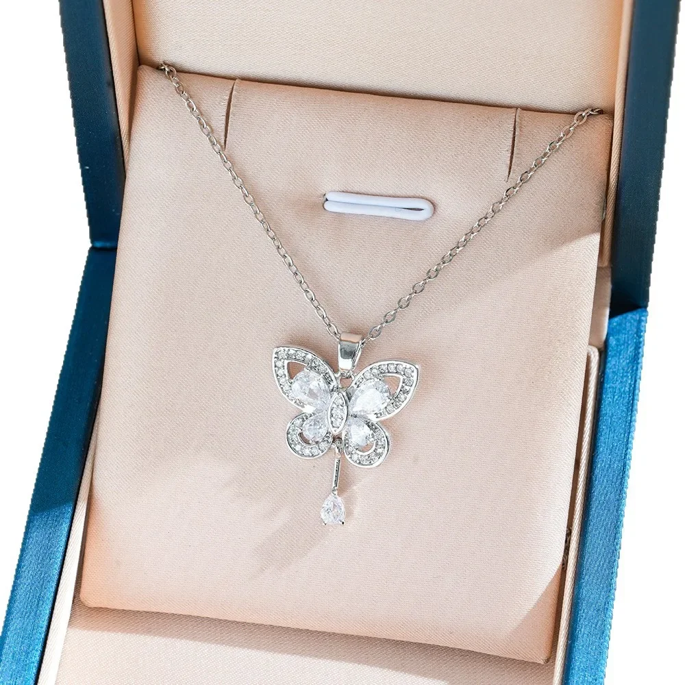 

The new fashionable and simple copper zirconia butterfly titanium steel necklace in 2025 is exquisite and versatile