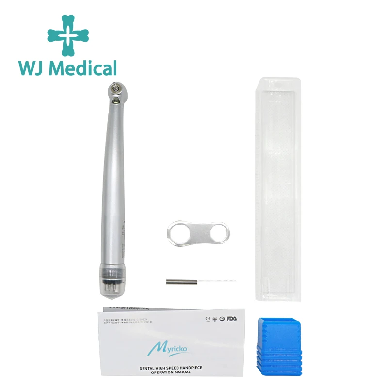 WJ Medical Dental LED High Speed Hand Piece Dentist E-Generator Handpiece Push Button 2/4 Holes Three Water Spray Air Turbine